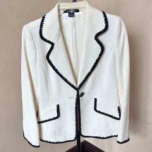 Ellen Tracy White Blazer with Black Trim